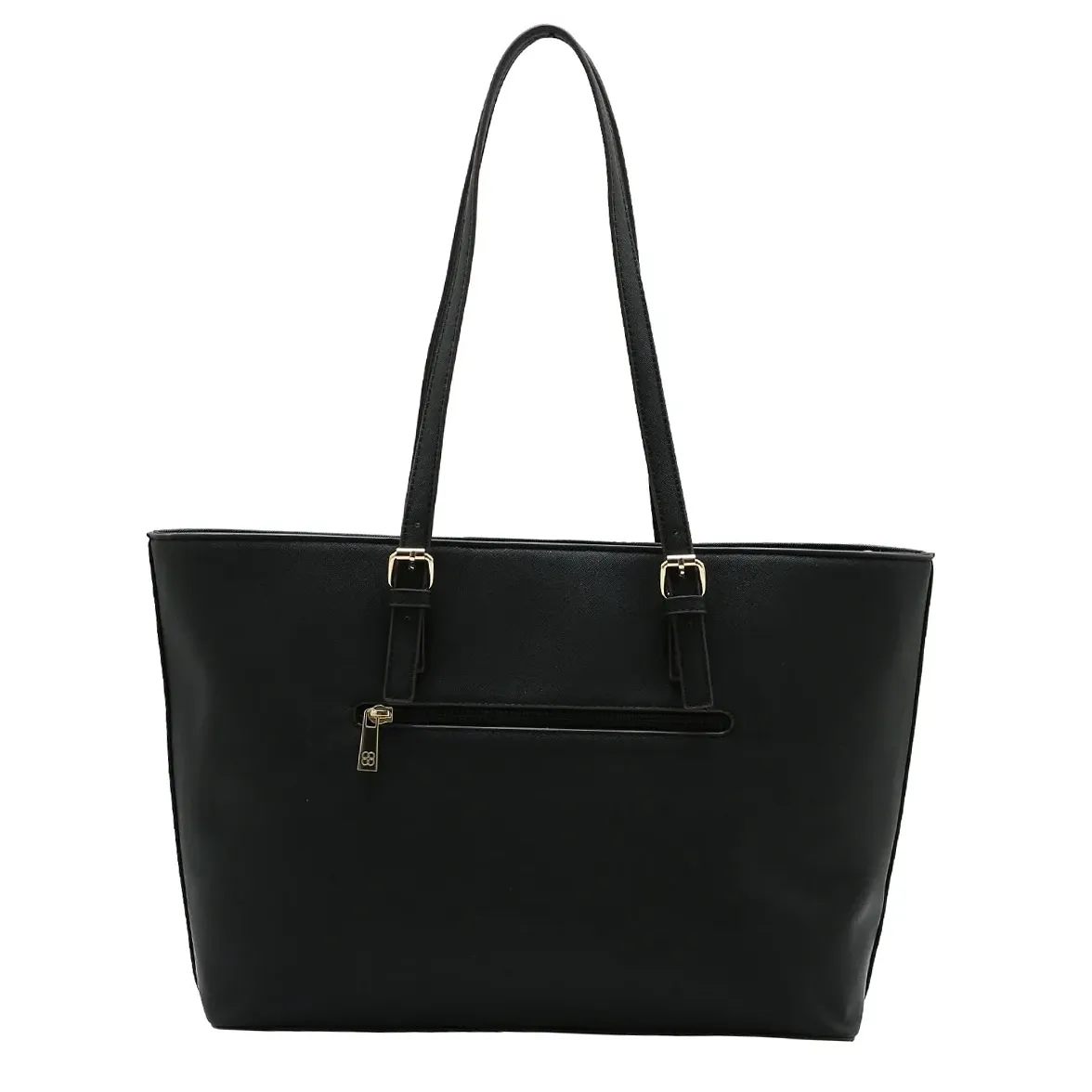 Bolsa shopper Chenson preta vista traseira com bolso externo e alças duplas